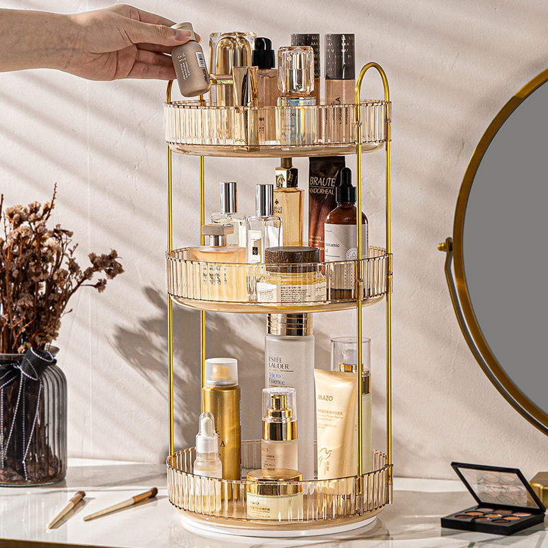 Luxury Skincare And Makeup Brands - 1個入り、高級感のある回転式コスメ収納ボックス。卓上用、高級メイクブラシ収納チューブ、口紅や化粧品を収納できるドレッシングテーブル用。